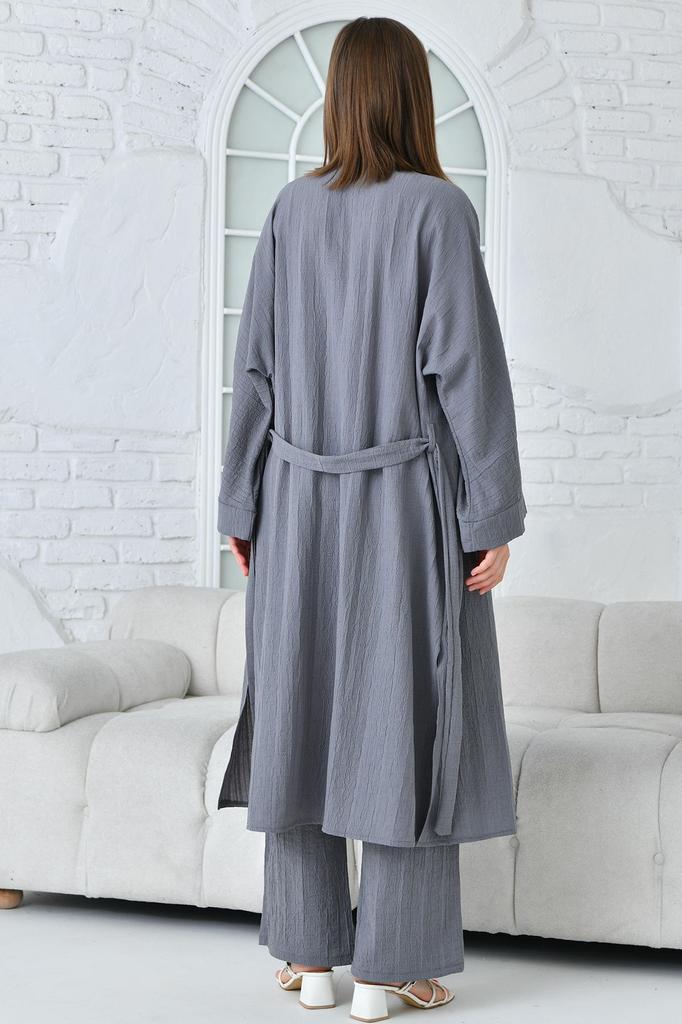 Women's Fashion Big Size Green Slit Woven Trousers and Jacket Double Set