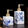 Blaue und Weiße Aufbewahrungsflasche Badezimmerzubehör Keramik Seifenbehälter Waschbecken Seife Shampoo Kosmetik Aufbewahrungsflasche 300ml
