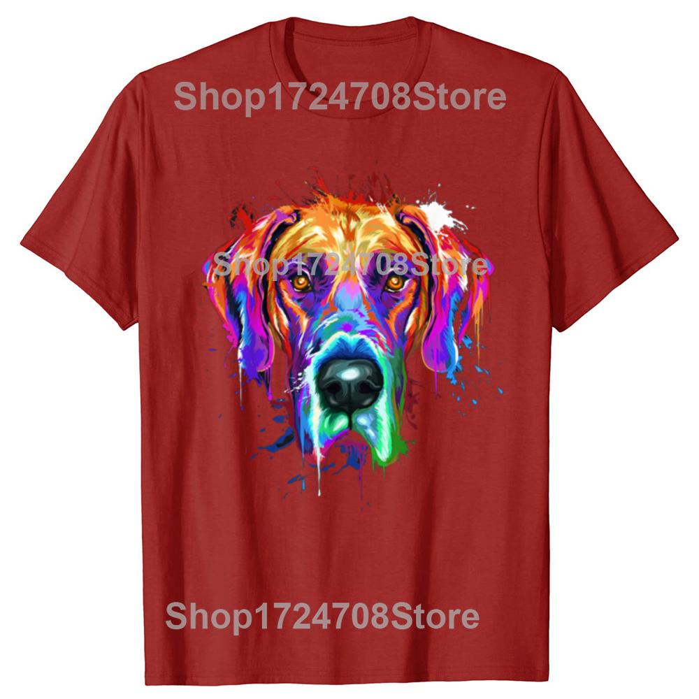 Lustige Dogge Splash Art Bunte Grafik T-Shirts Herren Damenmode Lässiges T-Shirt 100% Baumwolle Locker Übergroßes T-Shirt