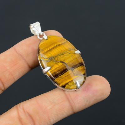 Memorial Day Deal 925 Sterling Silver Oval Natural Tiger Eye Wife Unique Pendant