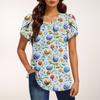 Women's Fashionable Round Neck Short Sleeve Printed Casual Basic Pleated Pullover T-shirt Top