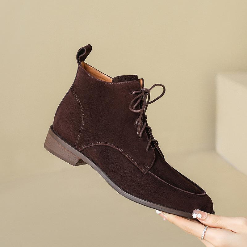 

Niche design! Huge good-looking~ French and ankle boots front lace-up low-heeled short boots 40 коричневий