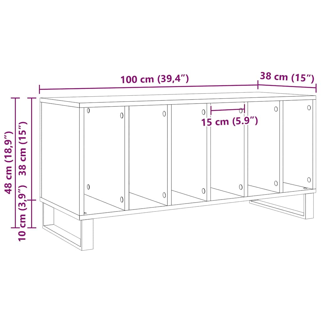 Vinyl Record Cabinet Black Oak Effect 100 x 38 x 48 cm