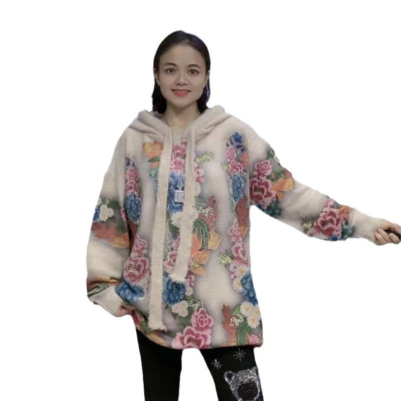 Women's Mink Velvet Sweater: 2023 Autumn/Winter Round Neck Cartoon Knit Pullover
