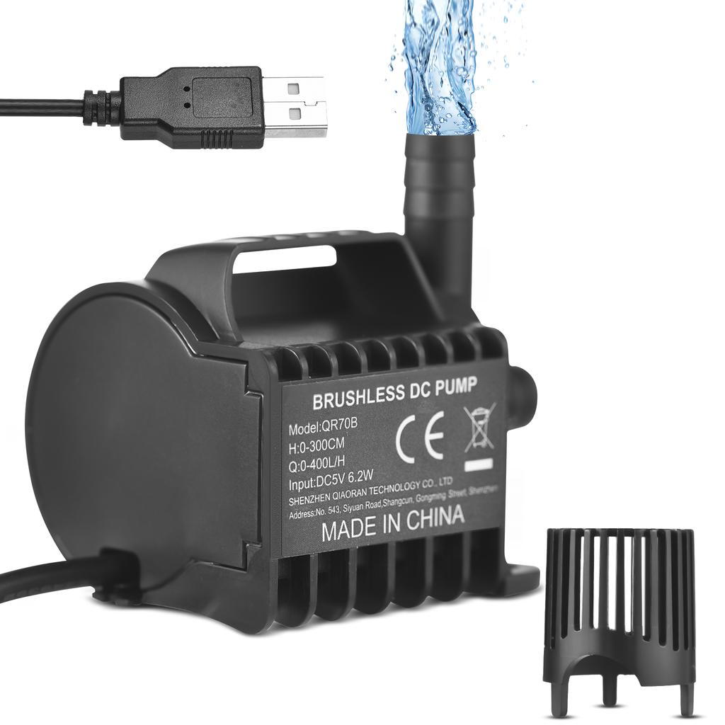 Submersible Water Pump Electric 600L H Small Fountain Pump with Max 7.2ft Lift, 6.5ft USB Cable and Suction Cup Base,