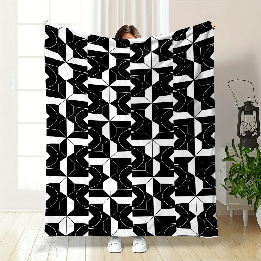 Geometric black and white pattern design. Flannel blanket for bedroom, living room, sofa, and nap sofas.