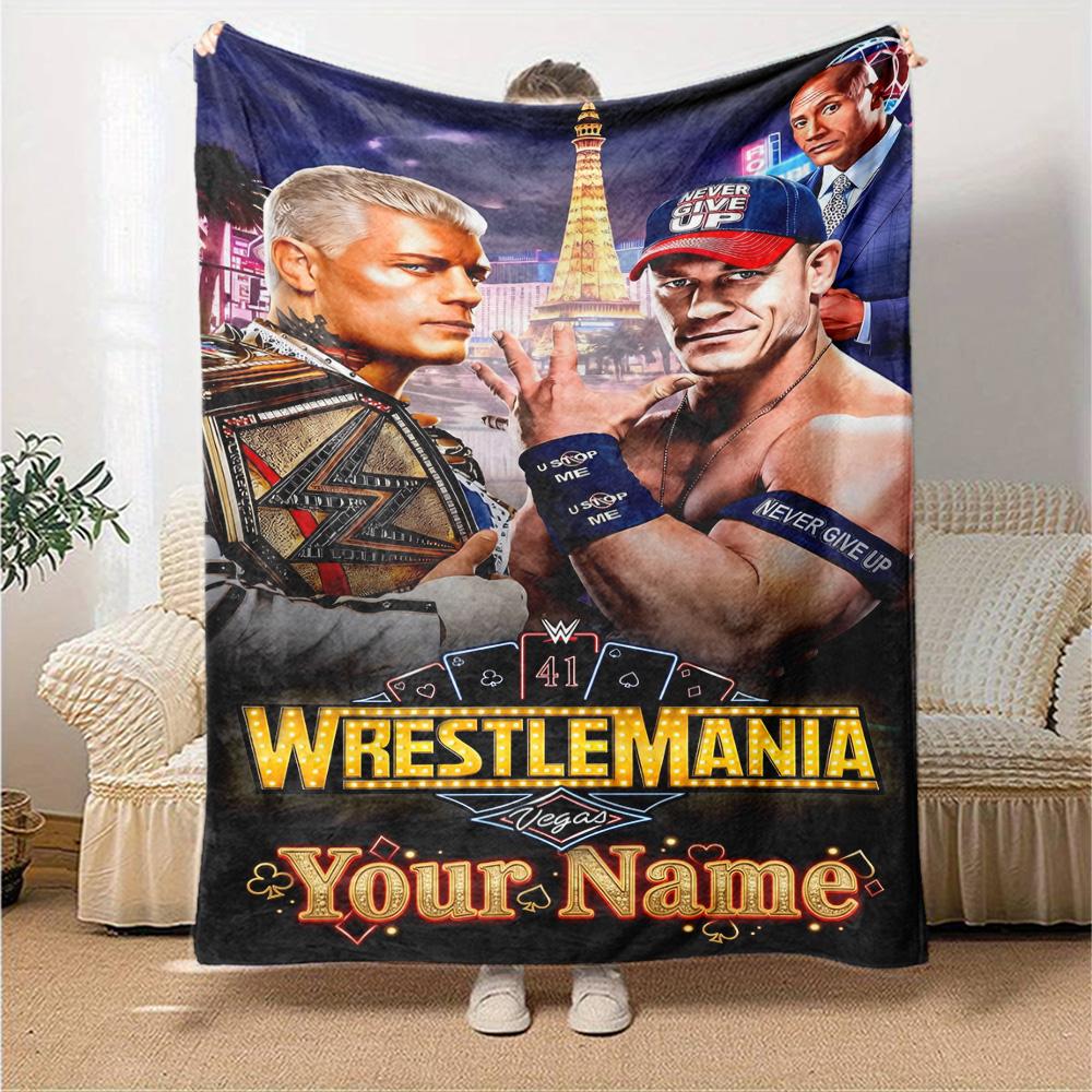 Wrestlemania Customize Text Blanket Cozy Customizable Blanket Durable Comfort Perfect for Nap Chair Living Room Office Four Seasons Multipurpose