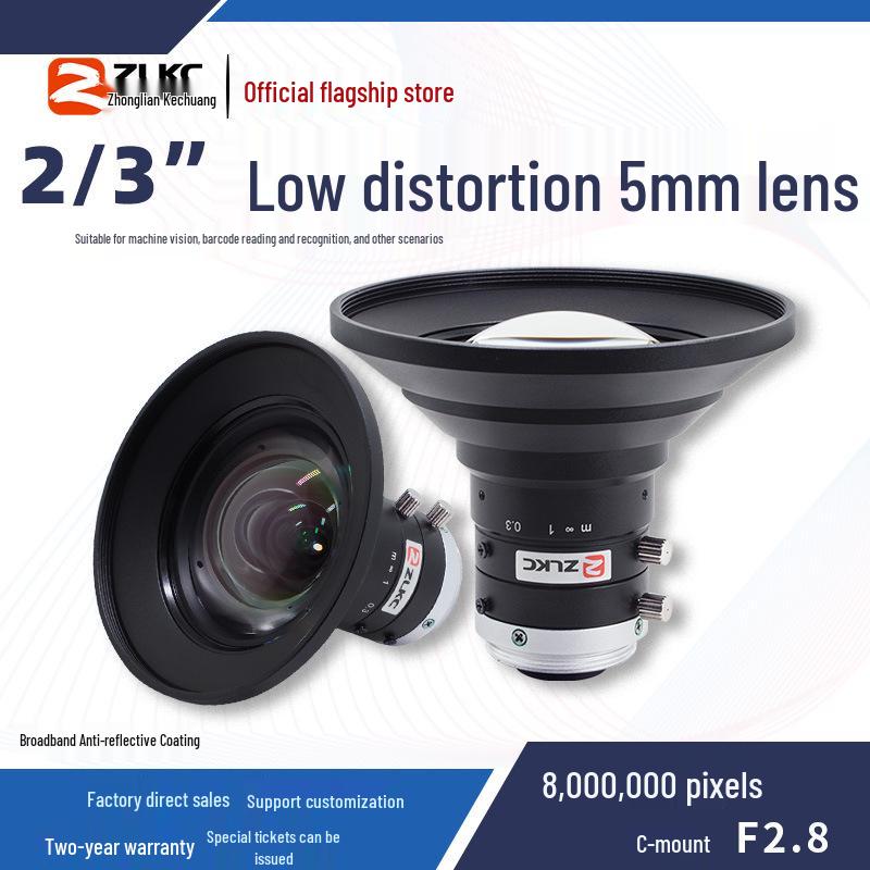 ZLKC 5 мм Промышленный объектив LM0528MP8, Ручная диафрагма, 8 МП, C-Mount, Низкие искажения