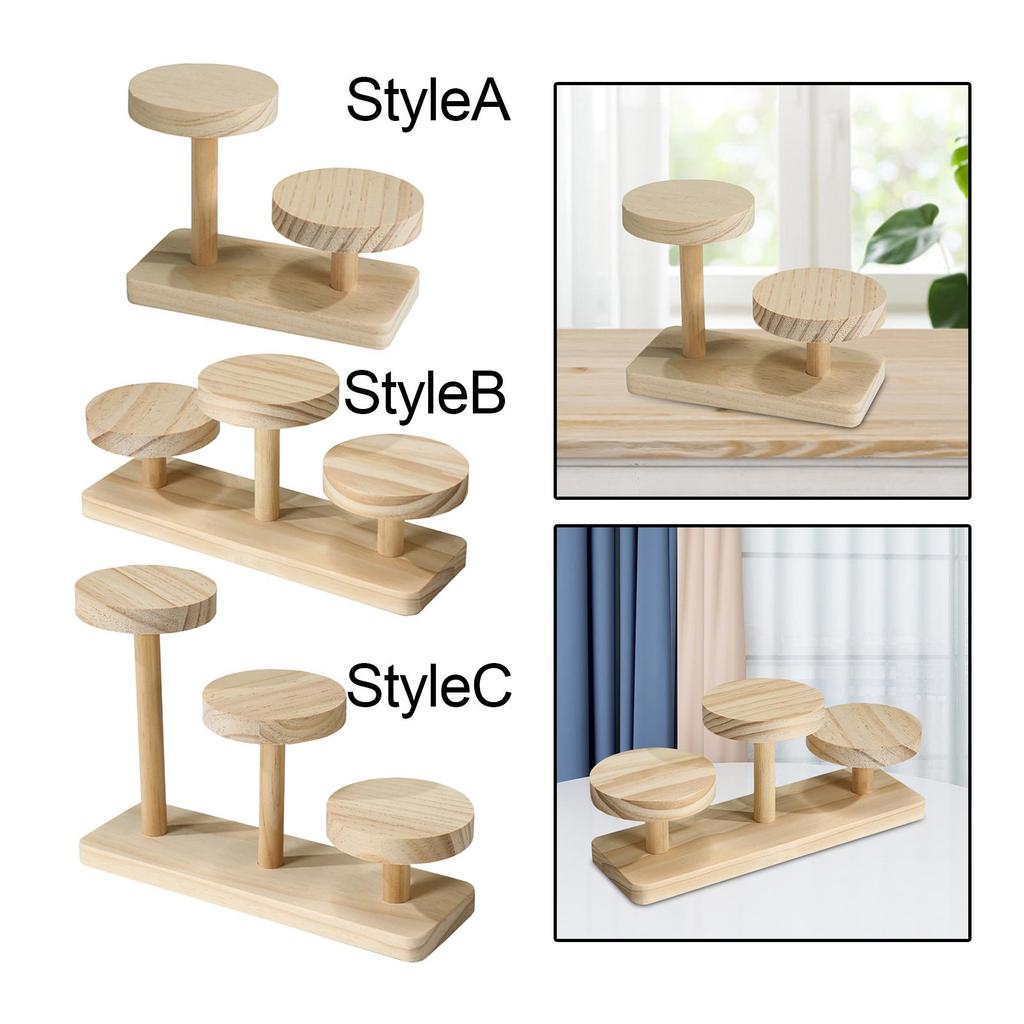 Round Wooden Display Risers Decorative Display Stand Rack Desktop Solid Wood for Watch Cupcakes Glasses Figurines Home Decor