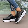 Large size sequined platform casual sneakers for women's spring and autumn new lace-up bright leather single shoes for women