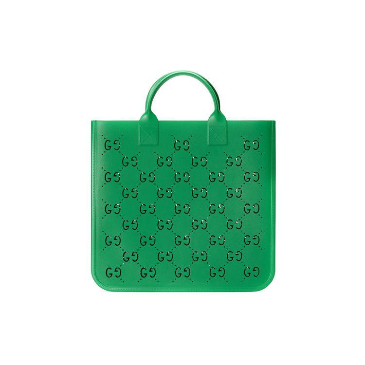 Gucci Vintage Logo Hollow Large Capacity Rubber Tote Bag Kids Tote Bags Green 679365-JFO00-3727