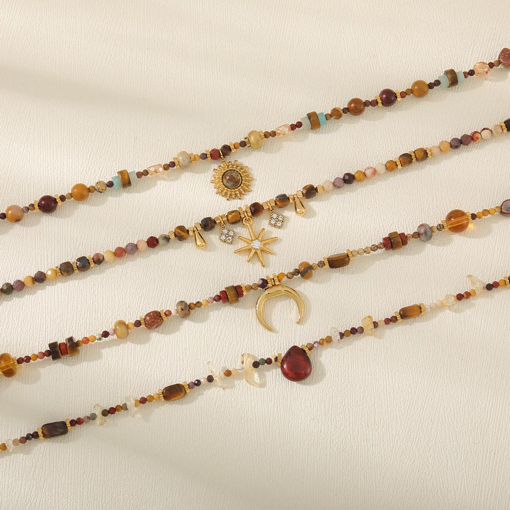 Maillard handmade old money wind tiger's eye stone beaded necklace high-end light luxury original design autumn and winter sweater chain