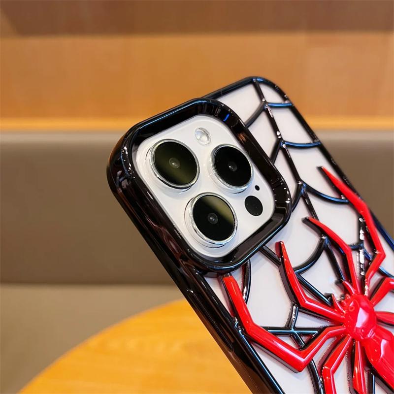 Funny 3D Hollow Spider Case for iPhone 16 15 14 13 12 11 Pro Max Soft TPU Plating Heat Radiation Cover for iPhone 14 15 16 Plus