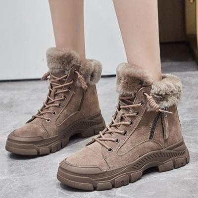 Stivaletti alla Caviglia Caldi e Accoglienti in Peluche da Donna Moda con Lacci e Zip Laterale Stivali di Design Inverno Casual con Suola Spessa Stivali da Neve Zapatos De Mujer