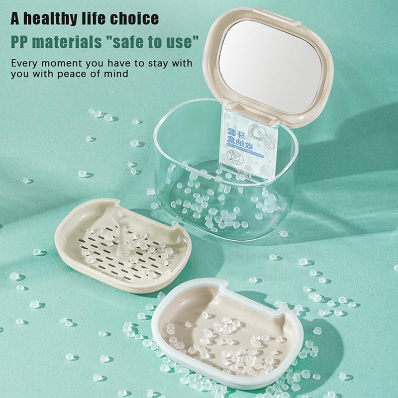 2 In 1 Multi-Layer Denture Retainer Case With Lid No-Leak Denture Bath Box Orthodontic Retainer Braces Storage Soaking Container