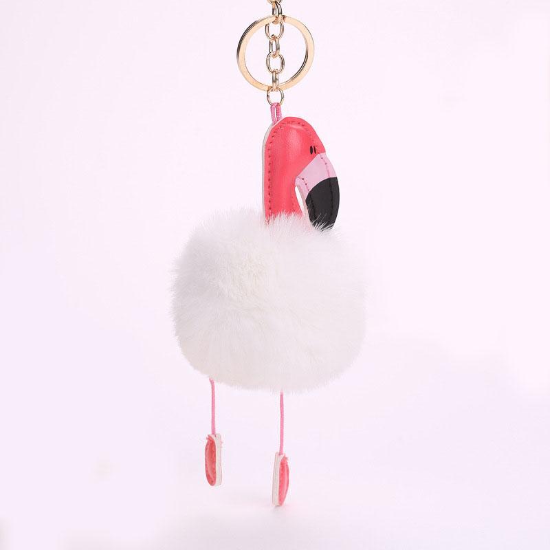 Cute Fluffy Pompom Flamingo Plush Toy Fur Fake Rabbit String Pendant Rope Plush Doll Toys Decor Gift Toy Bag Pendant Toy