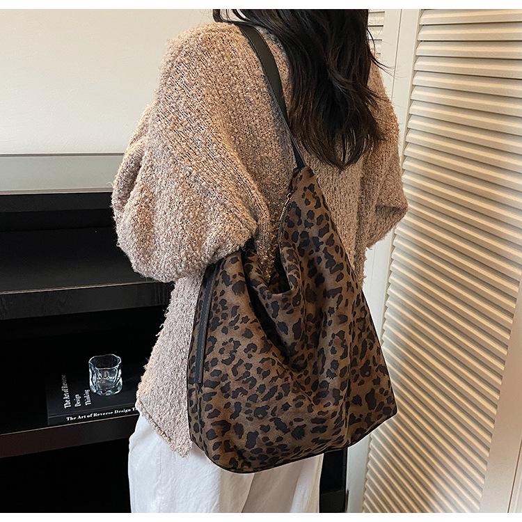 Bolso Cruzado Tote Grande para Mujer Estilo Coreano Estampado de Leopardo