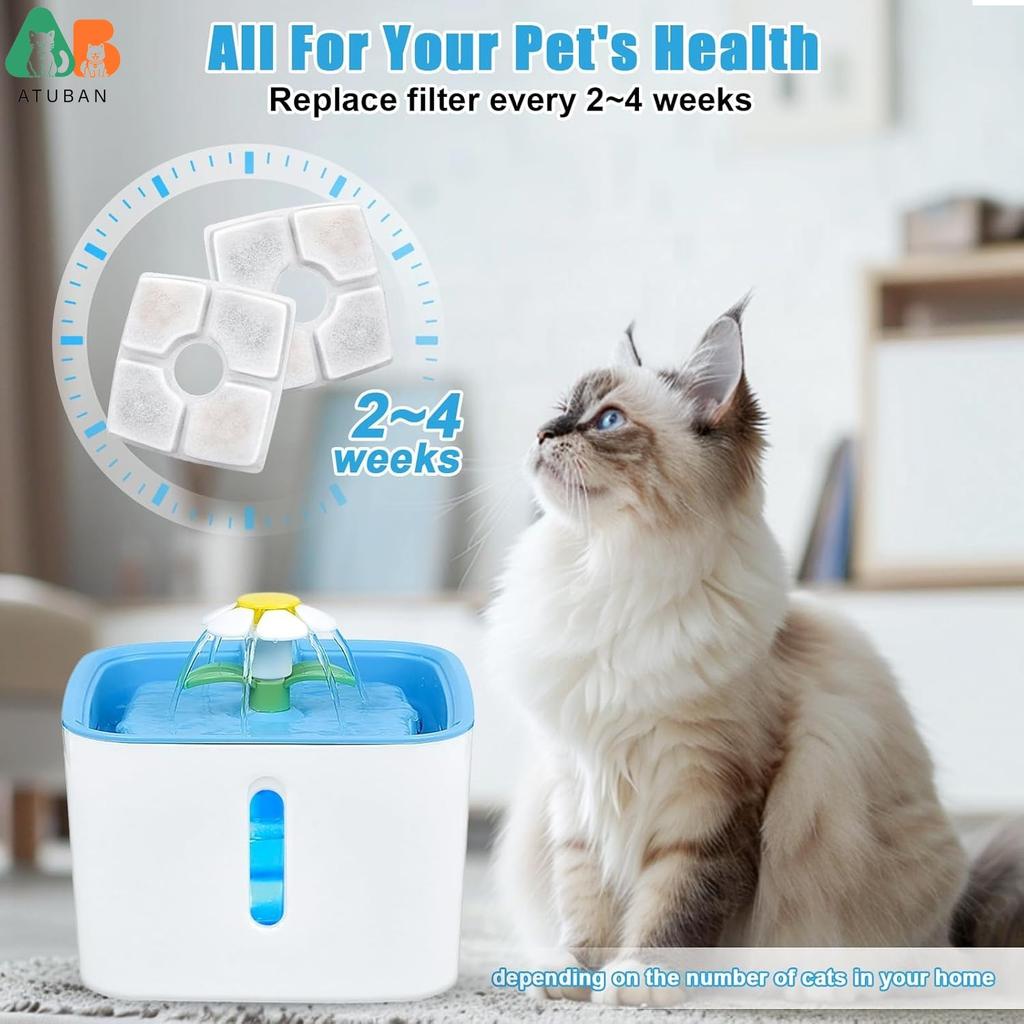 ATUBAN Pet Fountain Filter Set,Filtration System Replacement Cat Water Fountain Filters for Square 84oz/2.5L Automatic Fountain