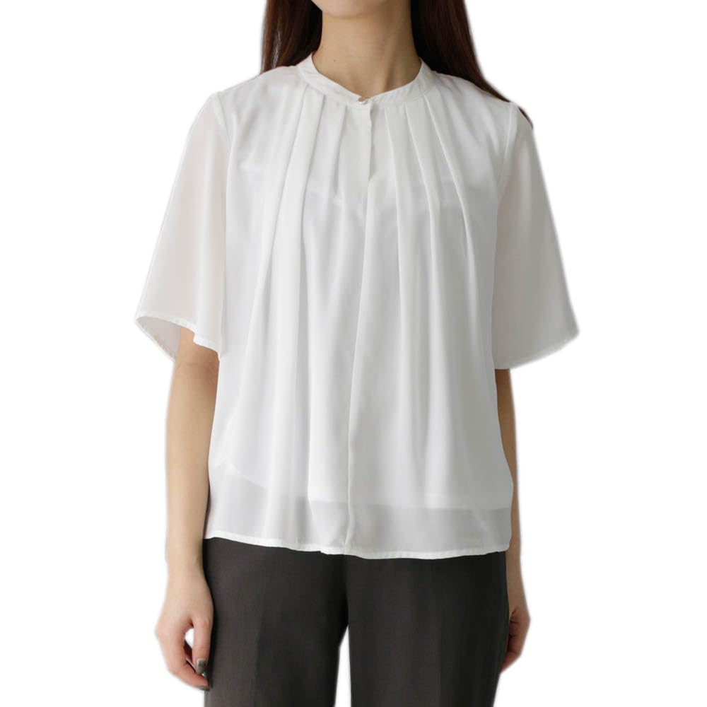 Smart Biz Short Sleeve Band Office Business White Women's Blouse, No-Iron, Opaque, Shape-Retaining, Stylish, Collar, Casual, Casual,