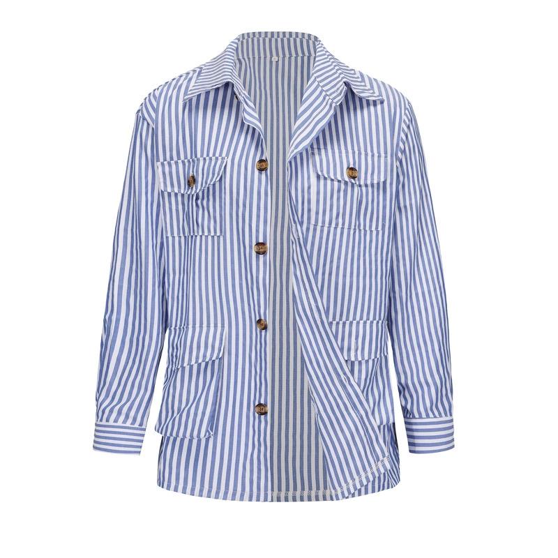 Spring and Autumn Men's Cardigan Striped Multi Pocket Long Sleeved Plus Size Casual Suit Jacket