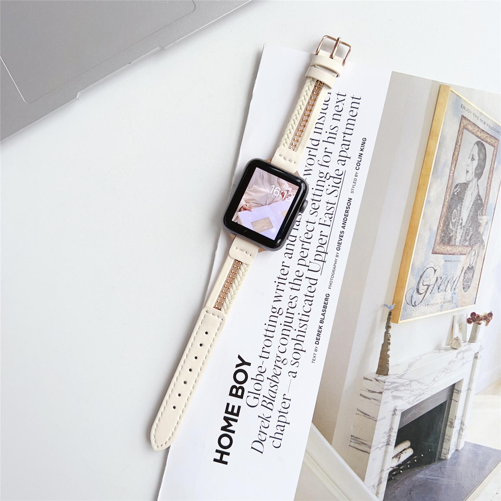 

Для Apple Watch серії 10 42 мм/9 8 7 41 мм/SE (2023) SE (2022) SE 6 5 4 40мм/3 2 1 38мм Шкіряний ремінець для годинника White