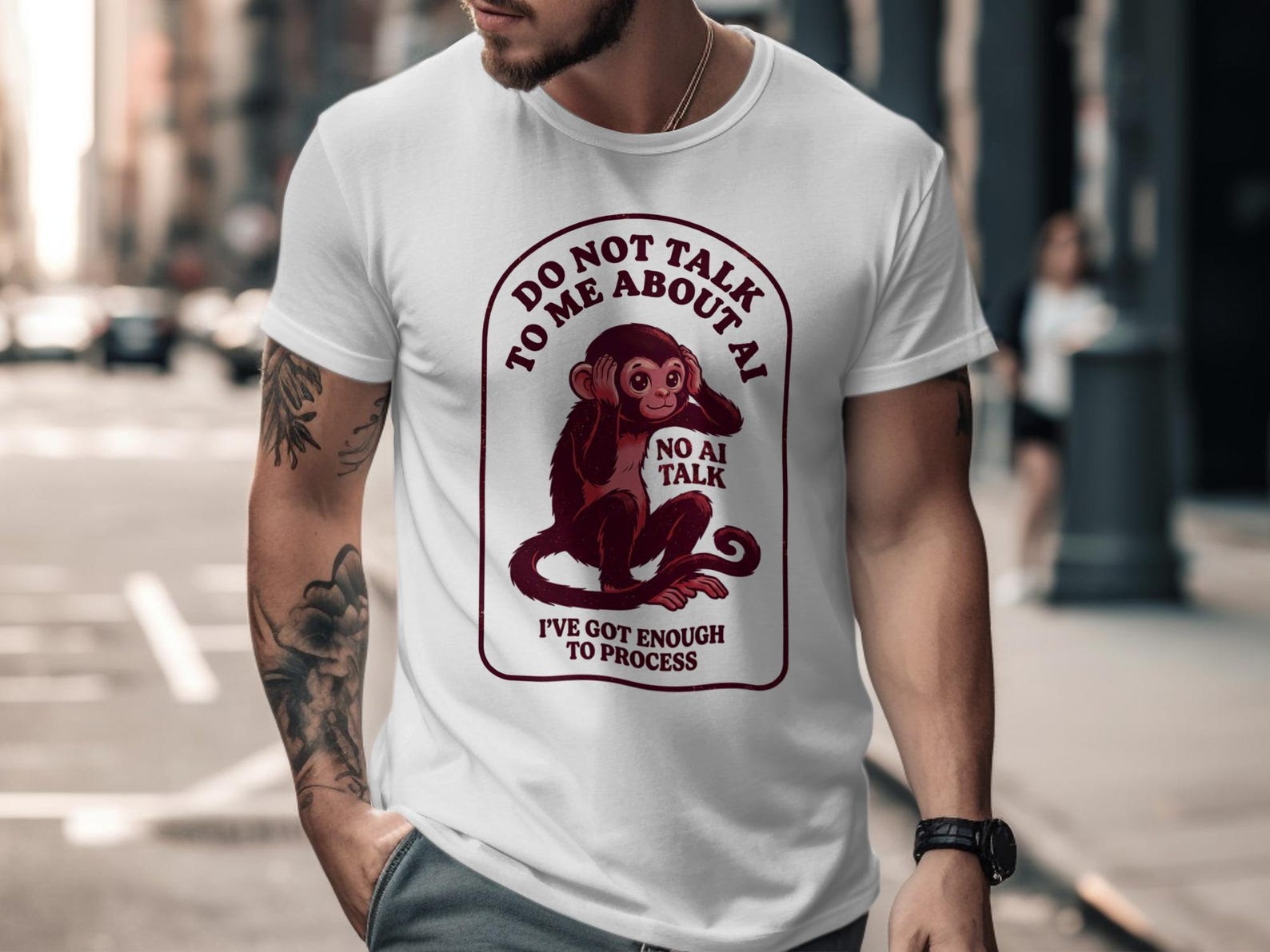 Monkey AI Talk T-Shirt | Retro Tech Humor Graphic Tee 3XL