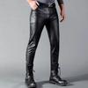 Men's Spring and Summer Pu Leather Pants Skinny Fit Elastic  Biker's Trousers Nightclub Party & Dance Pants Thin