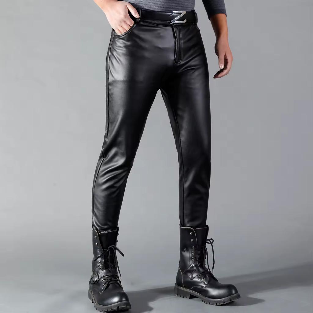 Pantaloni da uomo in pelle PU per Primavera ed Estate Skinny Fit Elastici Pantaloni da Biker per Club Notturno, Festa e Ballo Sottili