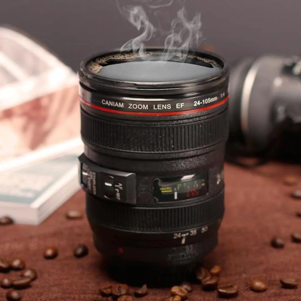 1pc-Stainless Steel Camera Lens Coffee Mug with Leak-Proof Lid - Perfect Gift for Photographers