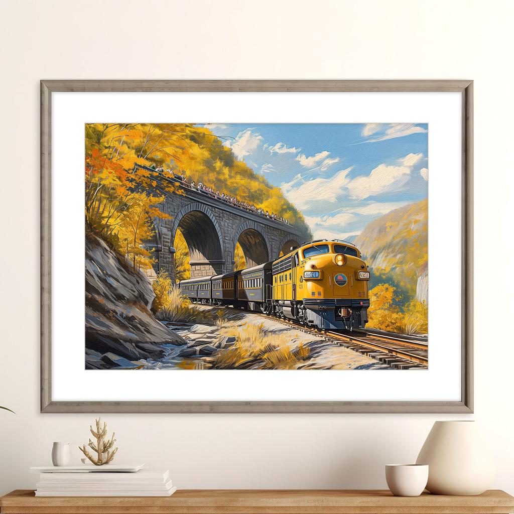Watercolor Vintage Steam Train Railroad Locomotives Mountain Landscape Poster Canvas Painting Wall Art Pictures Home Decor