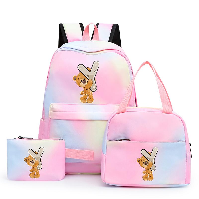 3ks/sada Malý medveď 26 anglických písmen Školský ruksak pre deti Dievčenský ruksak Back to School Taška na obed Tašky na ceruzku