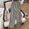 Women's Lightweight Striped Drawstring Waist Wide Leg Pants For Spring
