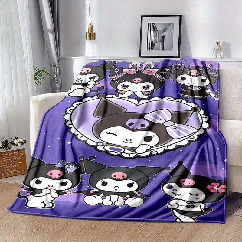 1pc Sanrio Cute Kuromi Home Decor Blanket: Perfect Gift for Bedroom, Living Room, Travel, Camping, Car, Beach, Office Naps, Cozy Flannel Throw for Sof