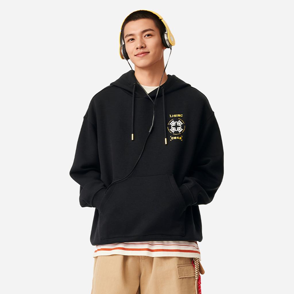 Li Ning Daily Prosperity Series CNY Zodiac Year Casual Fashion Hooded Comfortable Pullover Sweatshirt Men sweatshirt Black AWDV457-2