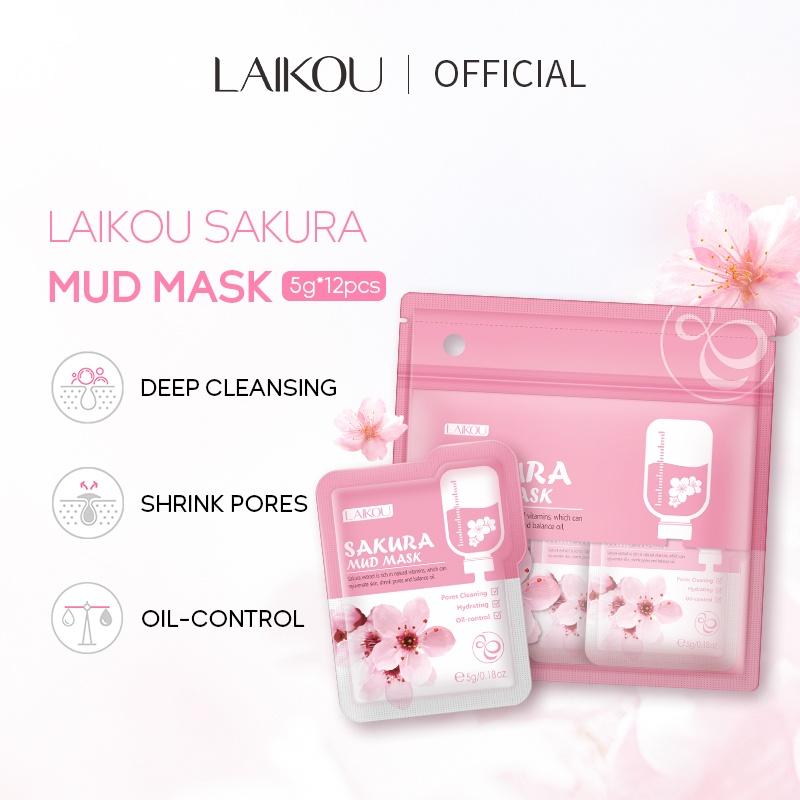 LAIKOU Sakura Face Mud Mask Whitening Cleansing Shrink Pores Reduce Acne Blackheads12pcs