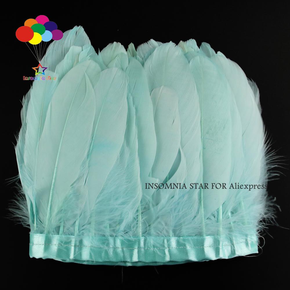 Feather2 Meter/pack Goose Feather Fringe Trim On Satin Header 6"- 8" In /15-20 Cm Width