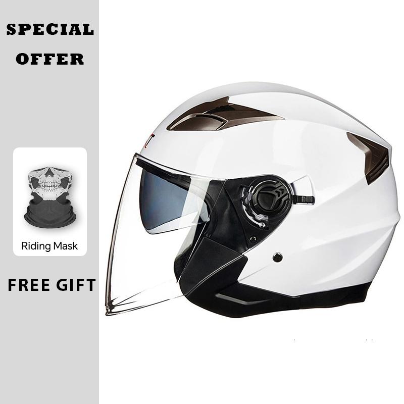 Motorcycle Helmet Half Face Helmets Double Lens Four Seasons Men Women 3/4 Open Face Motorbike Jet Helmets Dual Visor Capacete