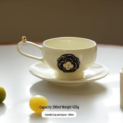 Shangqi Camellia Ceramic Coffee Cup and Saucer Set