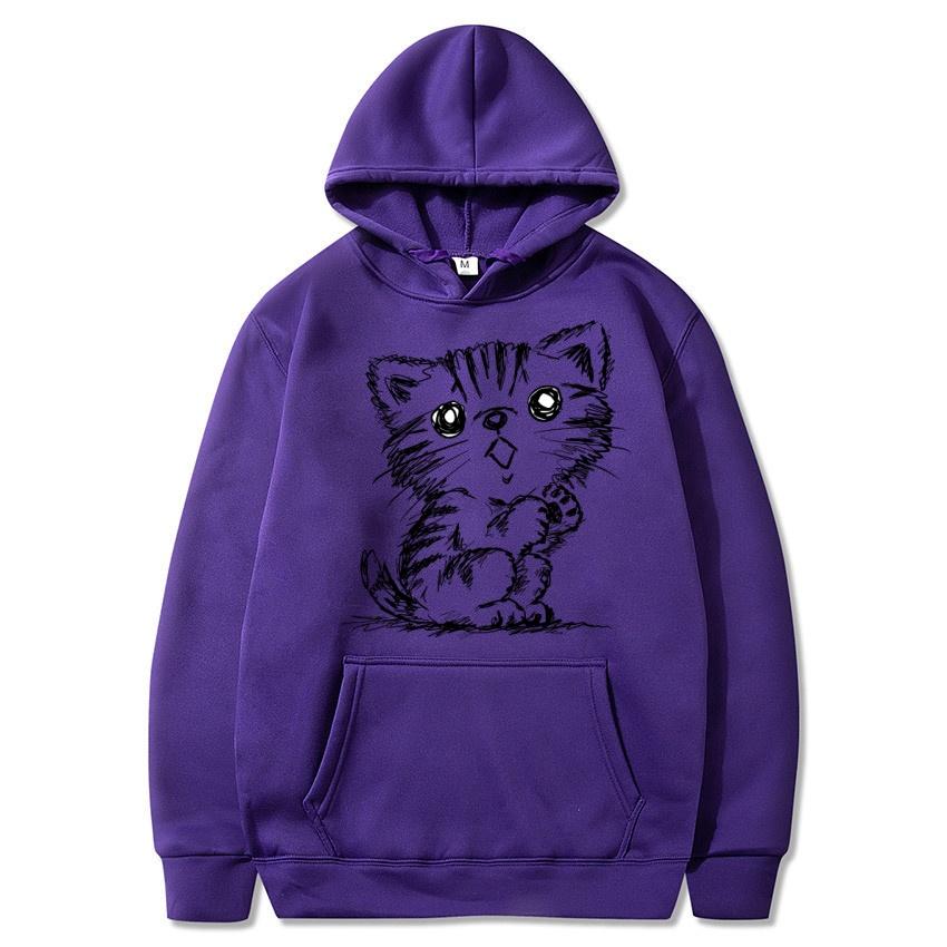Herbst- und Winter-Katzen-Cartoon-Druck-Hoodie klassischer Stil College-Stil Herren- und Damen-Pullover modischer warmer Hoodie