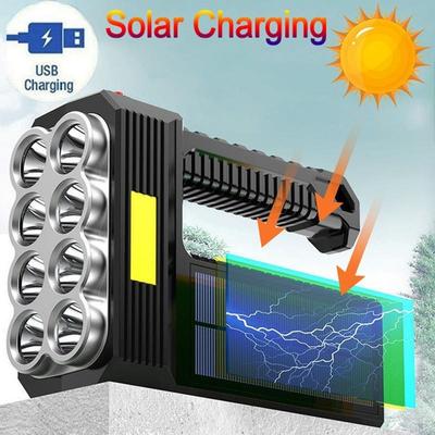 Outdoor Solar Strong Light LED Flashlight Portable Searchlight USB Rechargeable Waterproof Drop Resistant LED Camping Emergency
