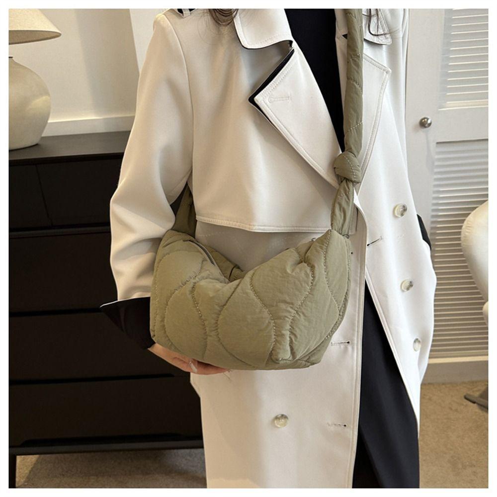 Fashion Solid Color Shoulder Bags Large Capacity Down Cotton Padded Quilted Tote Bag Shopping Bag Women Girls