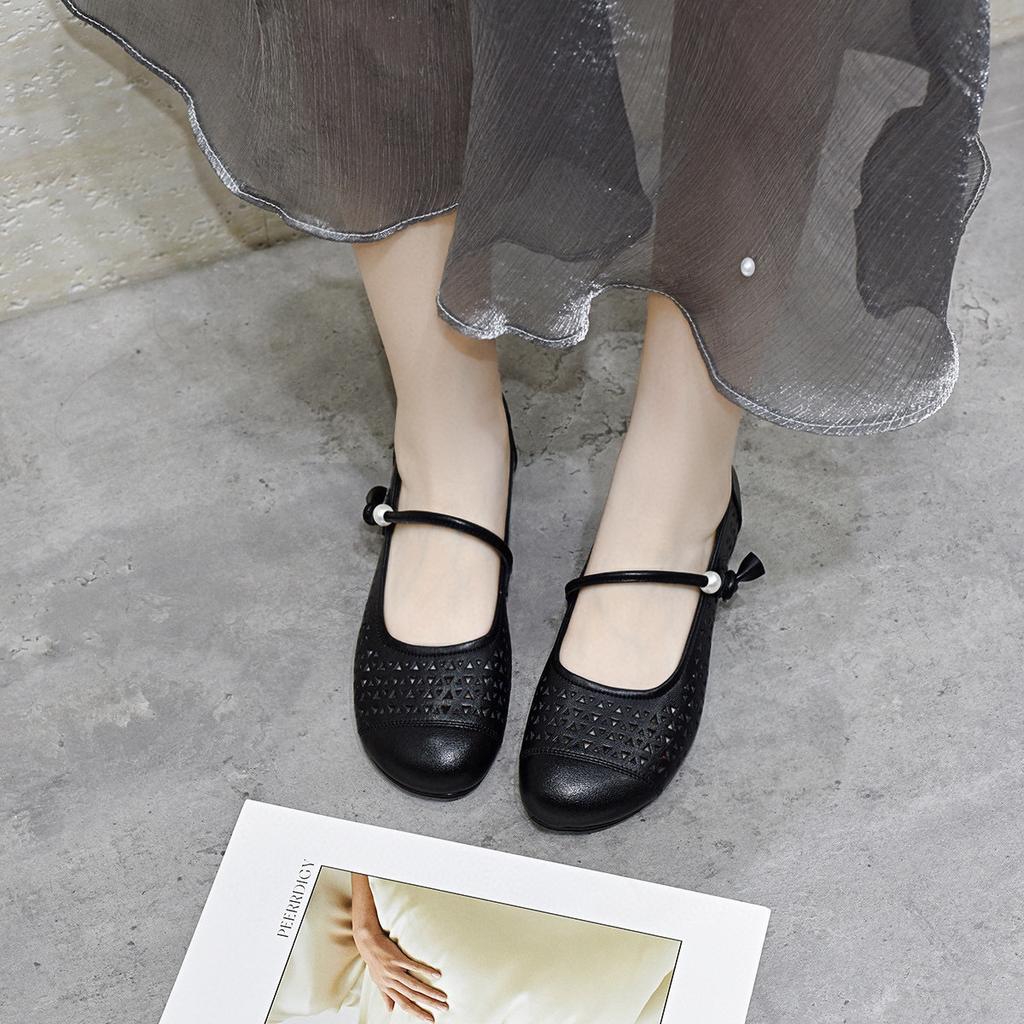 Damen Frühling und Sommer neue Mary Jane Schuhe mit runder Spitze, einpedalig, hohl, flache Schuhe mit flachem Ausschnitt, Damen Freizeitschuhe