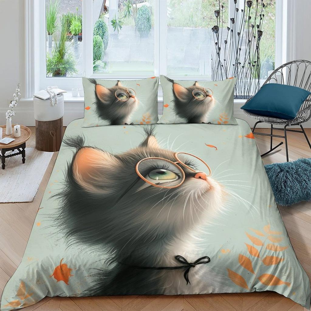 Comforter Cat Bedding Set Printed Suitable Children Kids And Adults Warm Soft And Breathable