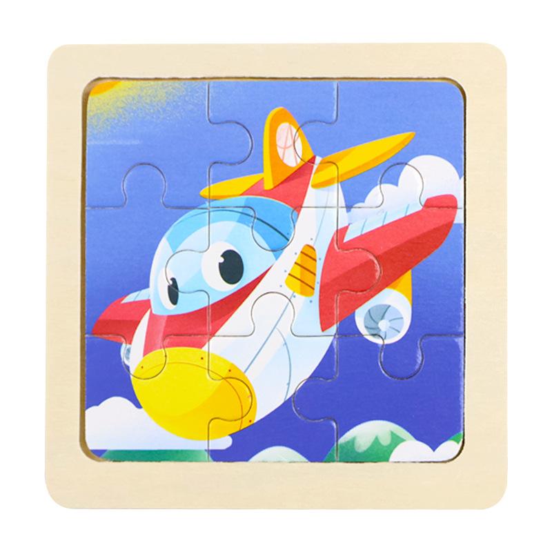 Small Children's 9-piece Wooden Plane Puzzle Cartoon Animation Puzzle Baby Educational Early Education Toy