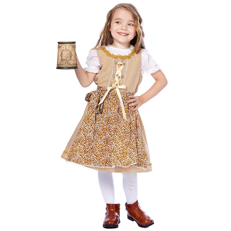Children Girls Kids German Beer Festival Oktoberfest T-Shirt Apron Dress Set Floral Maid Halloween Cosplay Costumes Role Play Outfit