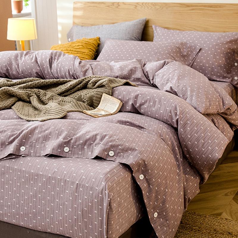 Simple Bed Pure Cotton Polished Four-Piece Cotton Quilt Cover Thickened Warm Bed Sheet 1.8M Double Bed