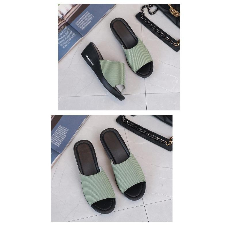 Women's Simple Wedge Sandals Summer New Breathable Casual Knitted Fabric Fish Mouth High-heeled Flip Slippers