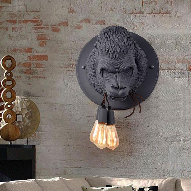 Nordic Resin Gorilla Wall Lamp Retro Modern Led Wall Sconce Home Loft Bedroom Bedside Home Decor Wall Light Fixtures Luminaire