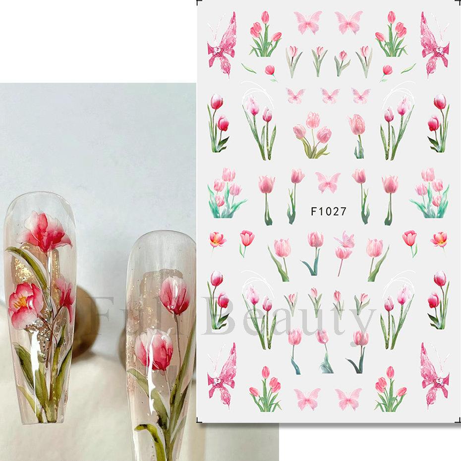 

3D лазерные наклейки для ногтей, красочные бабочки, цветы, клейкие слайдеры, наклейки для дизайна ногтей, маникюрные украшения