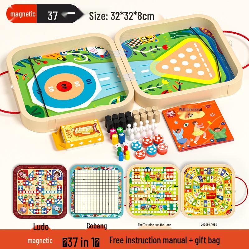 Multifunctional Wooden 7-in-1 Educational Game: Flying Chess & Checkers Set for Kids
